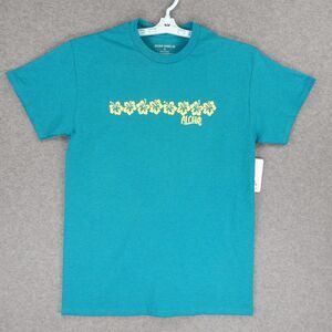 Aloha Hibiscus Hawaii Mens TShirt Medium Green Teal Tropical Flower Kona Marlin